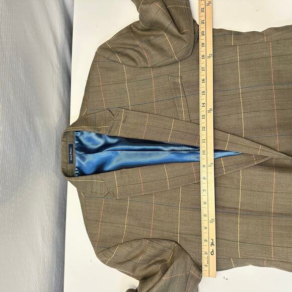 SAMUEL WINDSOR Sports Blazer Jacket 42R Brown Windowpane Wool Linen Blend - Picture 11 of 12
